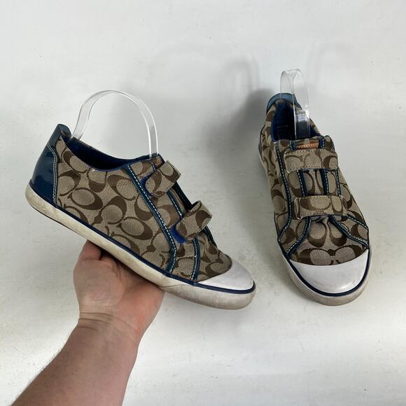 Coach Britt Sneaker Women's 9 Brown Leather Round Toe Hook & Loop Comfort Shoes - Picture 1 of 9